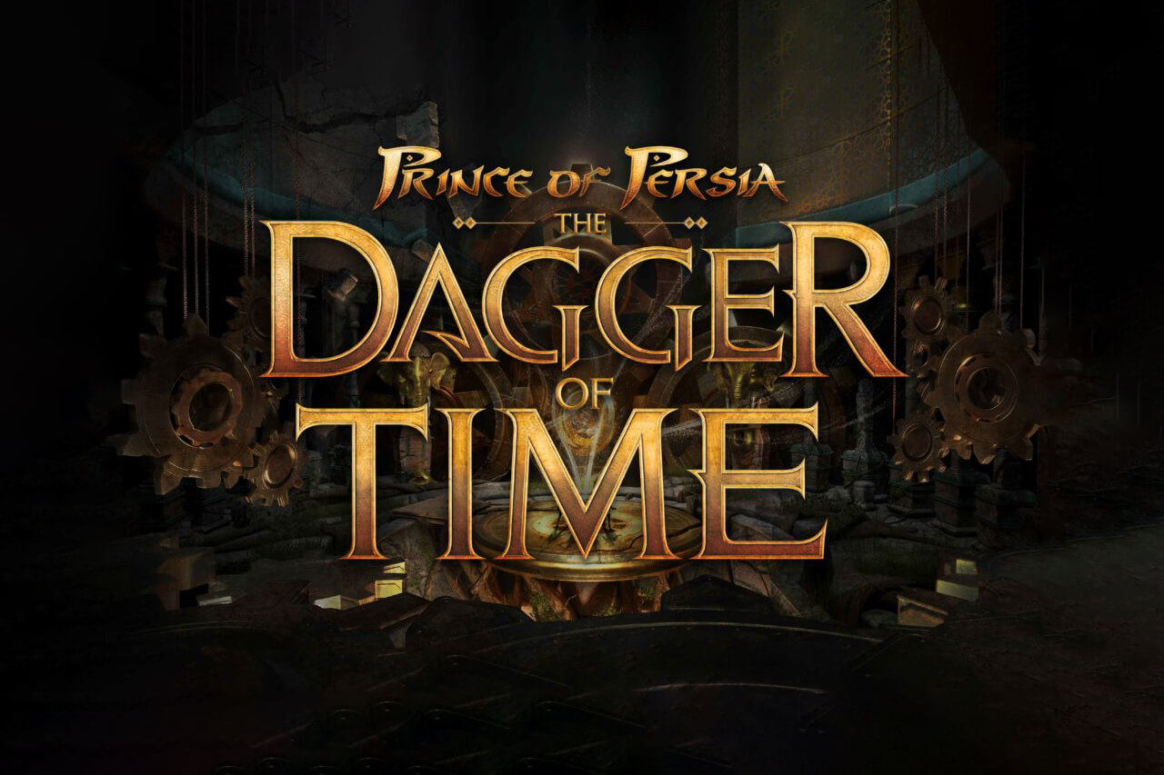 Golden Prince of Persia: The Dagger of Time title against dark architecture and gears